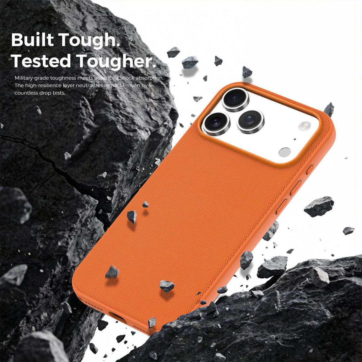 For iPhone 14 Pro Official Tech Fabric Texture Side-Adhesive TPU Magnetic Phone Case with Camera Button - Orange - SYA003209512F