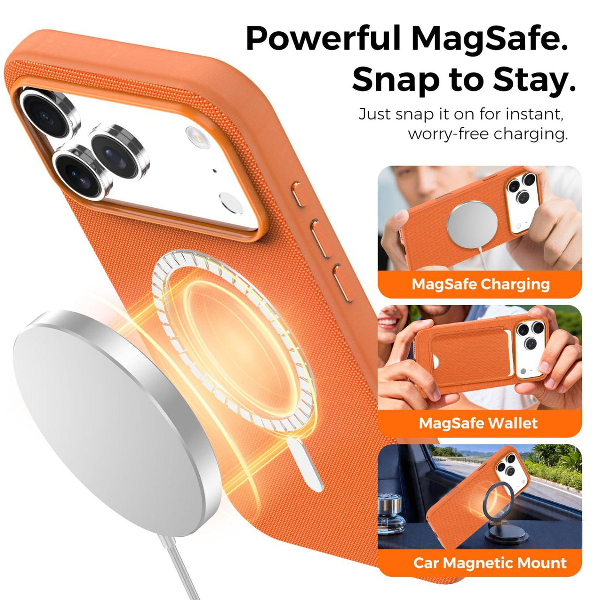For iPhone 16 Pro Max Official Tech Fabric Texture Side-Adhesive TPU Magnetic Phone Case with Camera Button - Orange - SYA003209505F