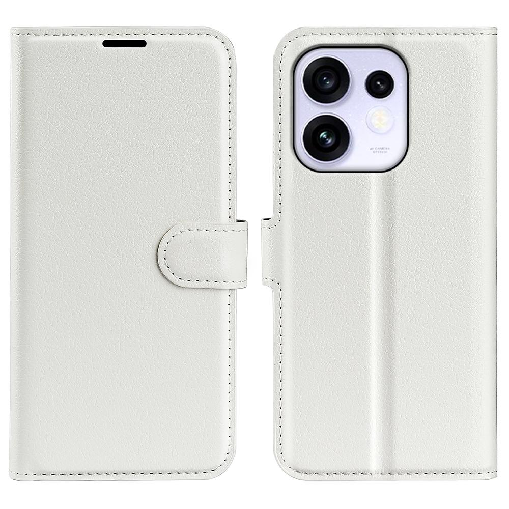 or OPPO Reno16 5G /16 Pro 5G Global Litchi Texture Horizontal Flip Leather Phone Case with Holder - White - SYA003245911B