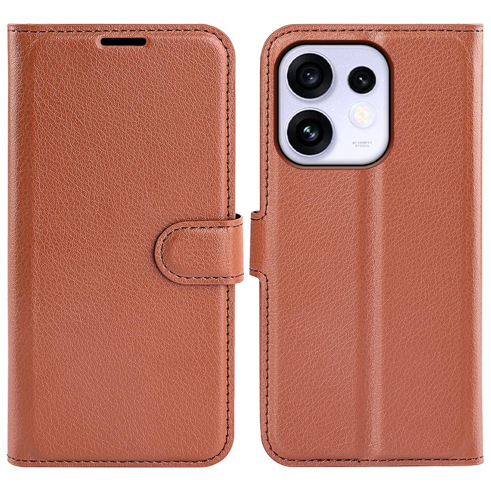 or OPPO Reno16 5G /16 Pro 5G Global Litchi Texture Horizontal Flip Leather Phone Case with Holder - Brown - SYA003245911D