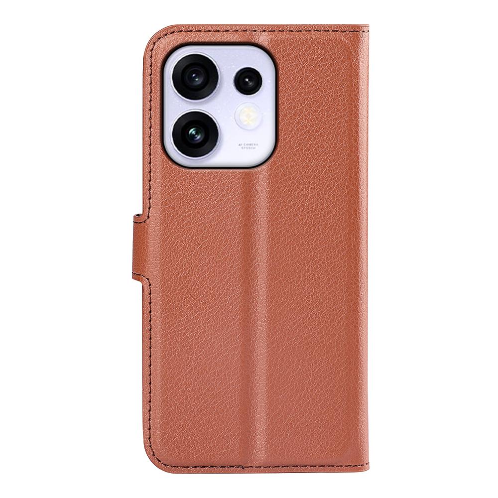 or OPPO Reno16 5G /16 Pro 5G Global Litchi Texture Horizontal Flip Leather Phone Case with Holder - Brown - SYA003245911D