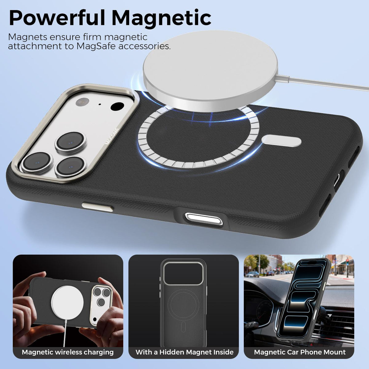 For iPhone 18 Pro Max Mocome Plain Magnetic Shockproof Phone Case - Black - SYA003247601A
