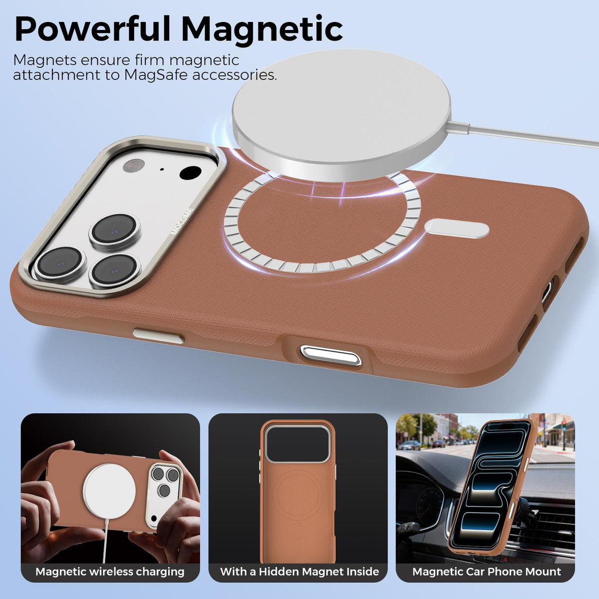 For iPhone 18 Pro Max Mocome Plain Magnetic Shockproof Phone Case - Brown - SYA003247601B