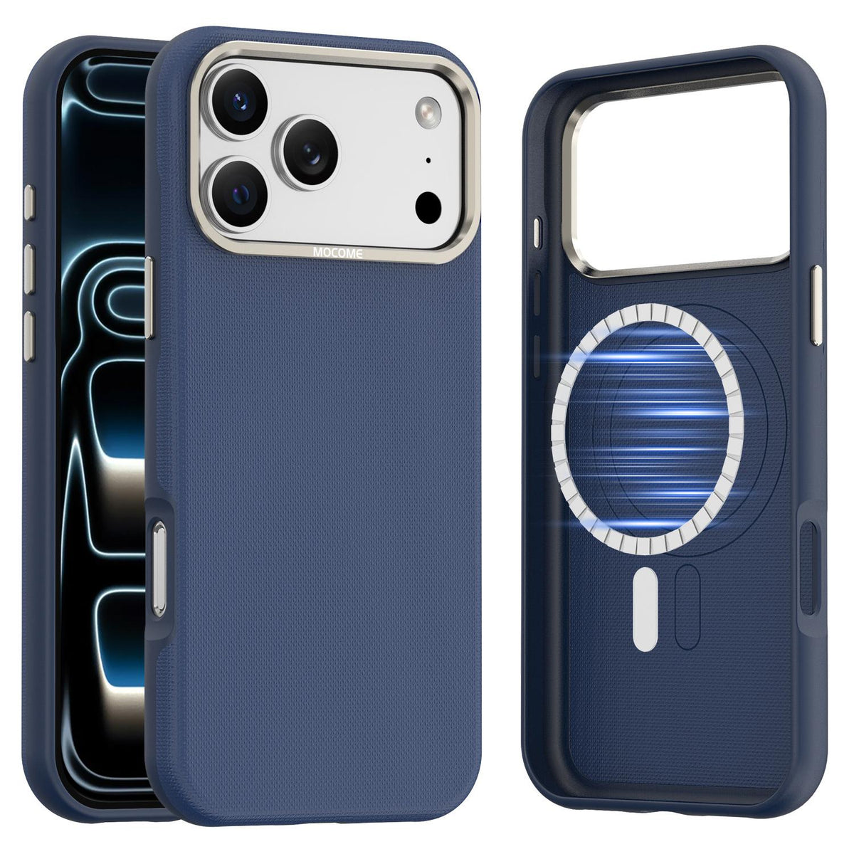 For iPhone 18 Pro Max Mocome Plain Magnetic Shockproof Phone Case - Blue - SYA003247601D