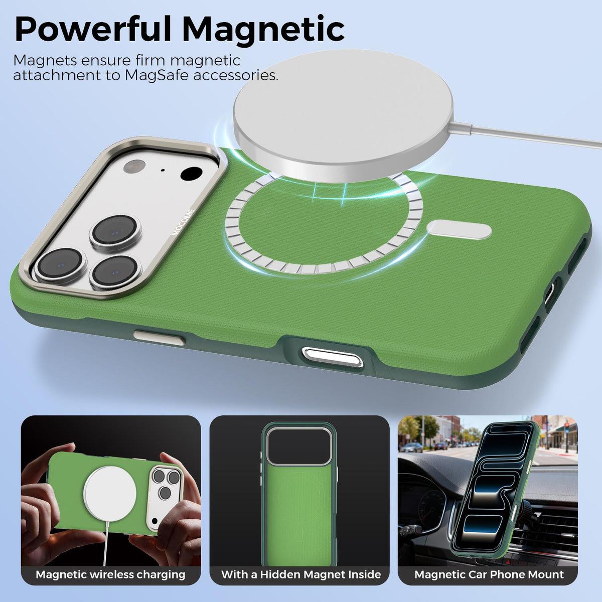 For iPhone 18 Pro Max Mocome Plain Magnetic Shockproof Phone Case - Green - SYA003247601E