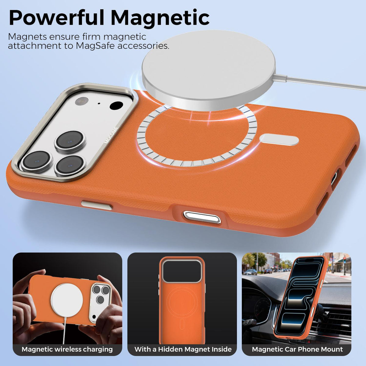 For iPhone 18 Pro Max Mocome Plain Magnetic Shockproof Phone Case - Orange - SYA003247601F