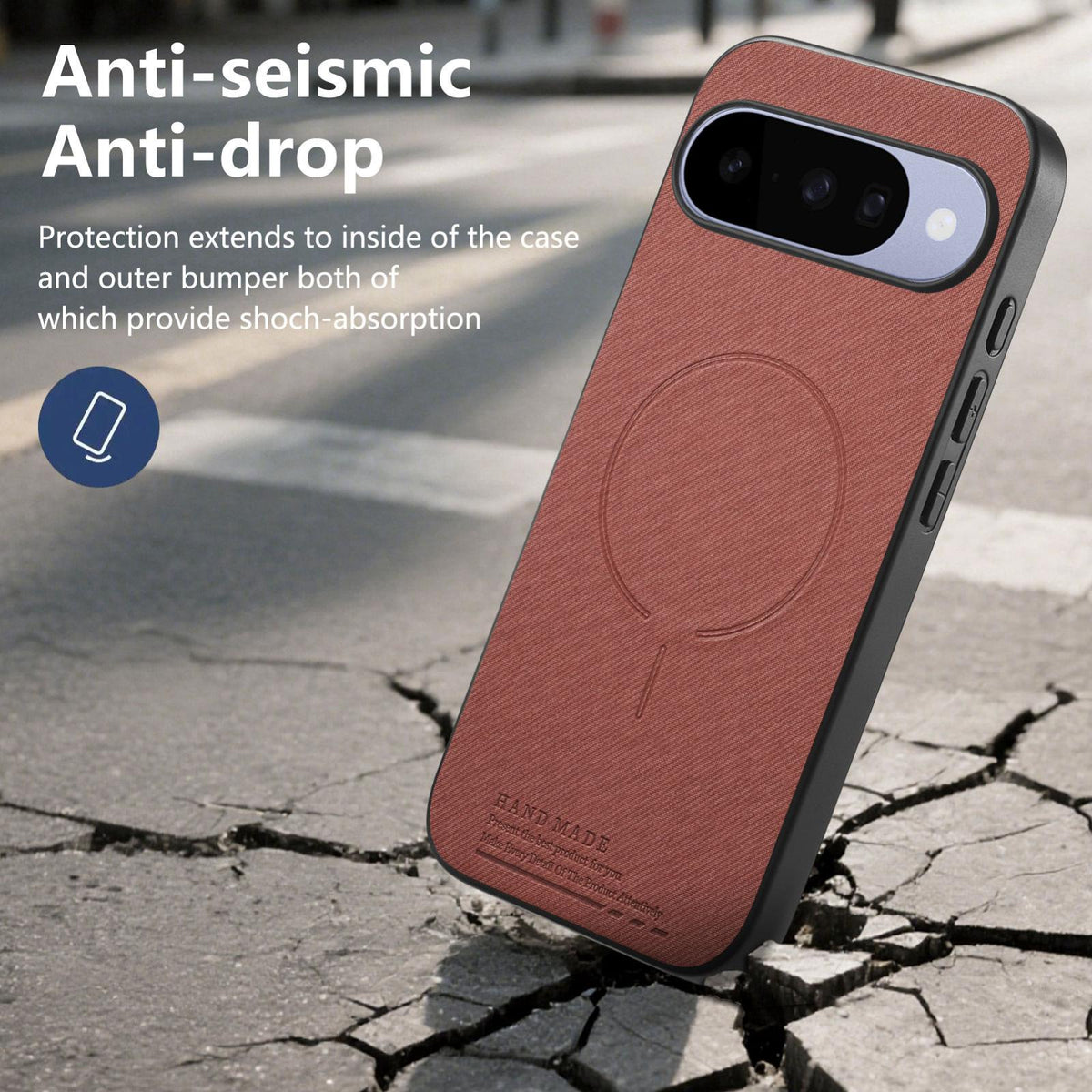 For Google Pixel 11 Fabric Magnetic PU Back Cover Phone Case - Brown - SYA003288907D