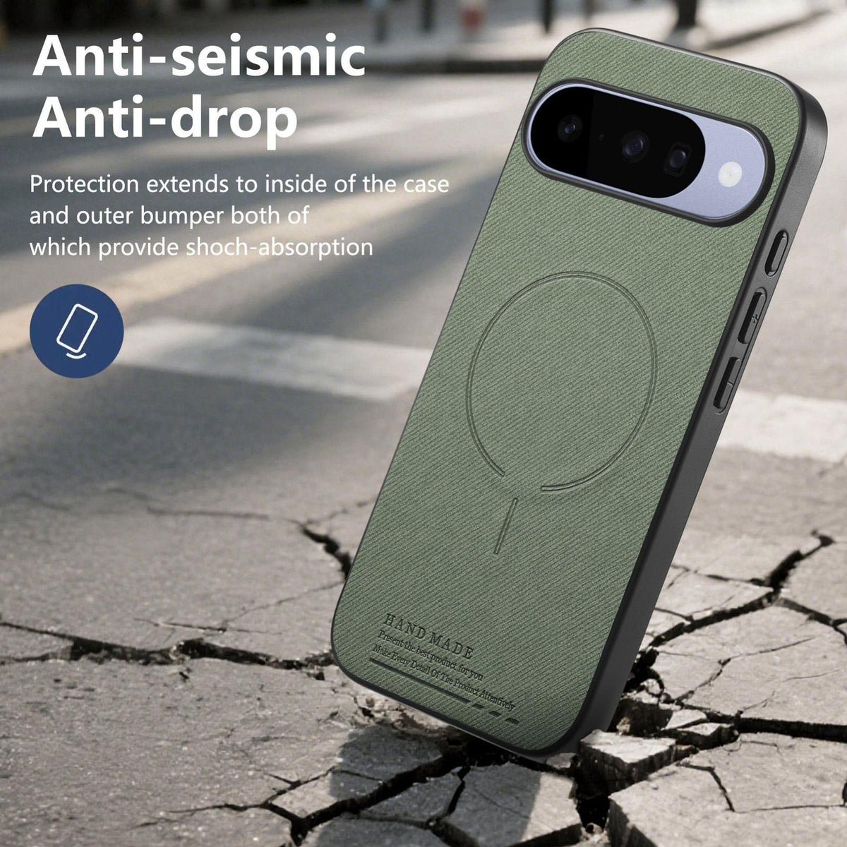For Google Pixel 11 Fabric Magnetic PU Back Cover Phone Case - Green - SYA003288907E