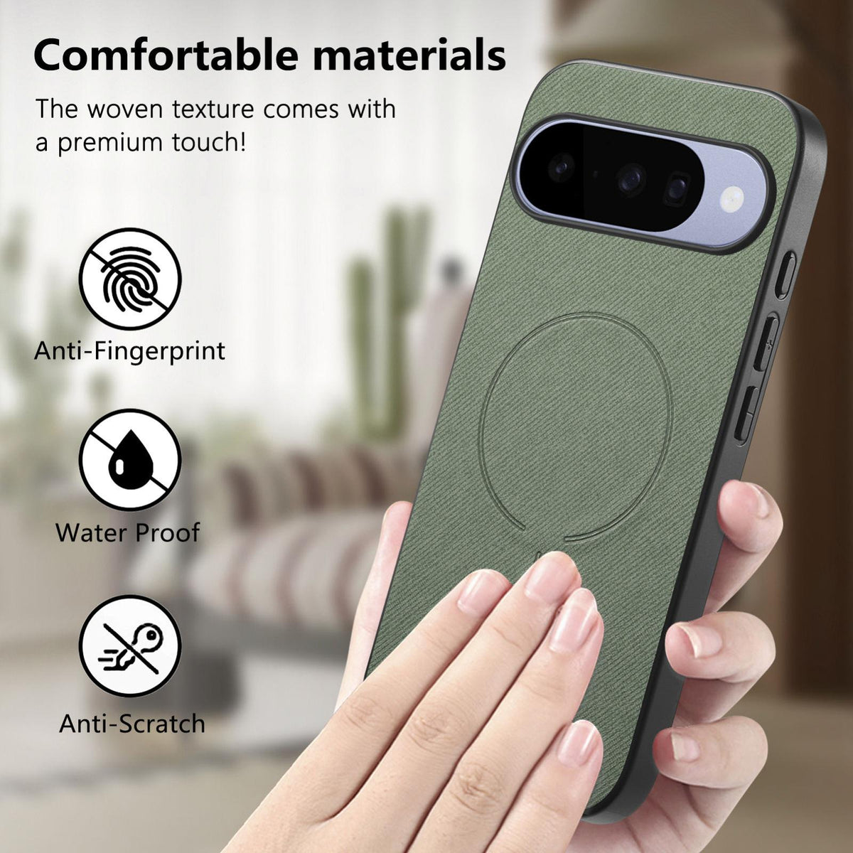 For Google Pixel 11 Fabric Magnetic PU Back Cover Phone Case - Green - SYA003288907E