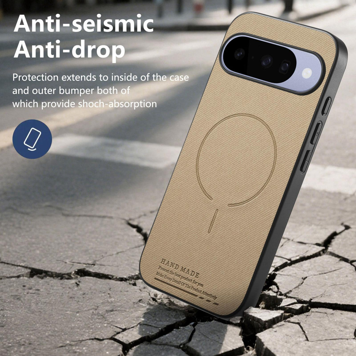 For Google Pixel 11 Fabric Magnetic PU Back Cover Phone Case - Khaki - SYA003288907F