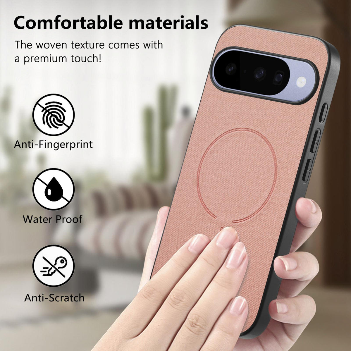 For Google Pixel 11 Fabric Magnetic PU Back Cover Phone Case - Pink - SYA003288907G