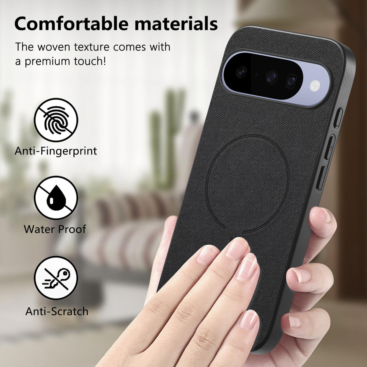 For Google Pixel 11 Pro Fabric Magnetic PU Back Cover Phone Case - Black - SYA003288908A