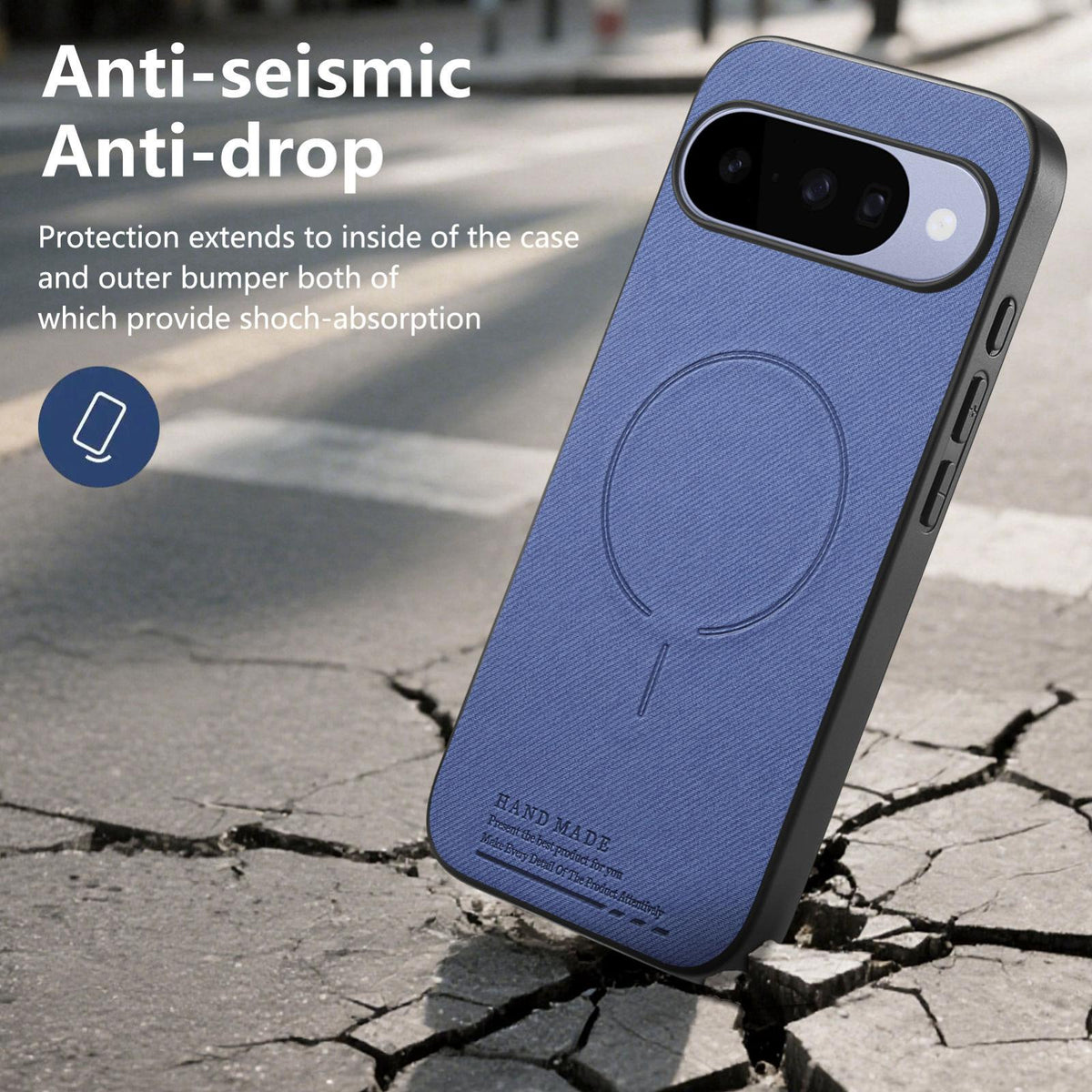 For Google Pixel 11 Pro Fabric Magnetic PU Back Cover Phone Case - Blue - SYA003288908B