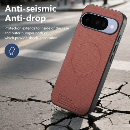 For Google Pixel 11 Pro Fabric Magnetic PU Back Cover Phone Case - Brown - SYA003288908D