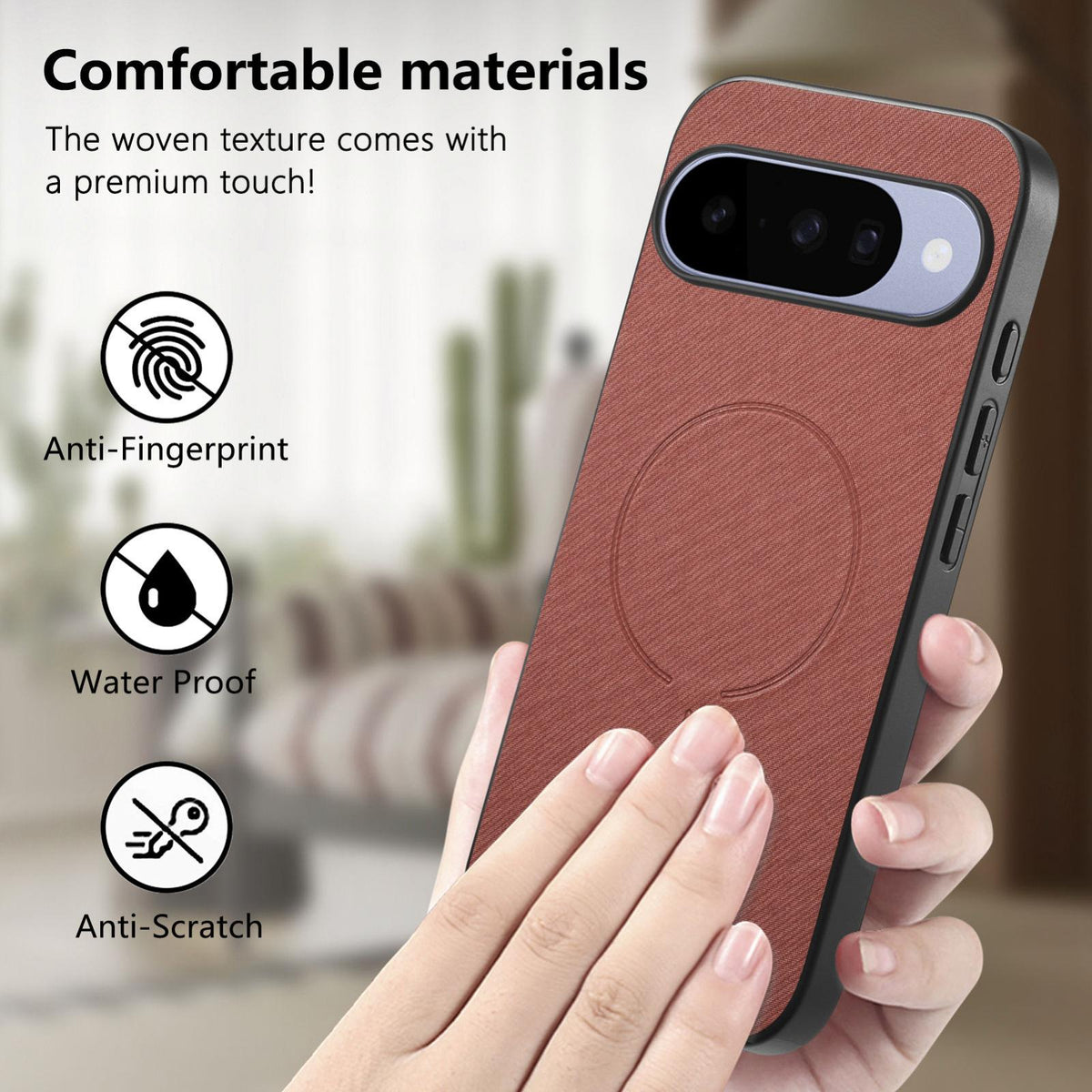 For Google Pixel 11 Pro Fabric Magnetic PU Back Cover Phone Case - Brown - SYA003288908D