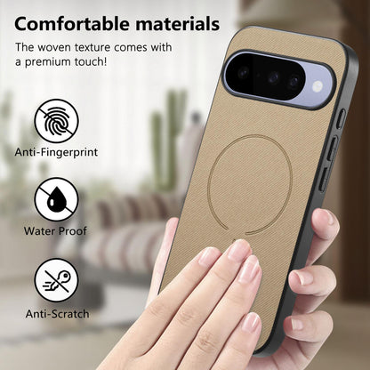 For Google Pixel 11 Pro Fabric Magnetic PU Back Cover Phone Case - Khaki - SYA003288908F