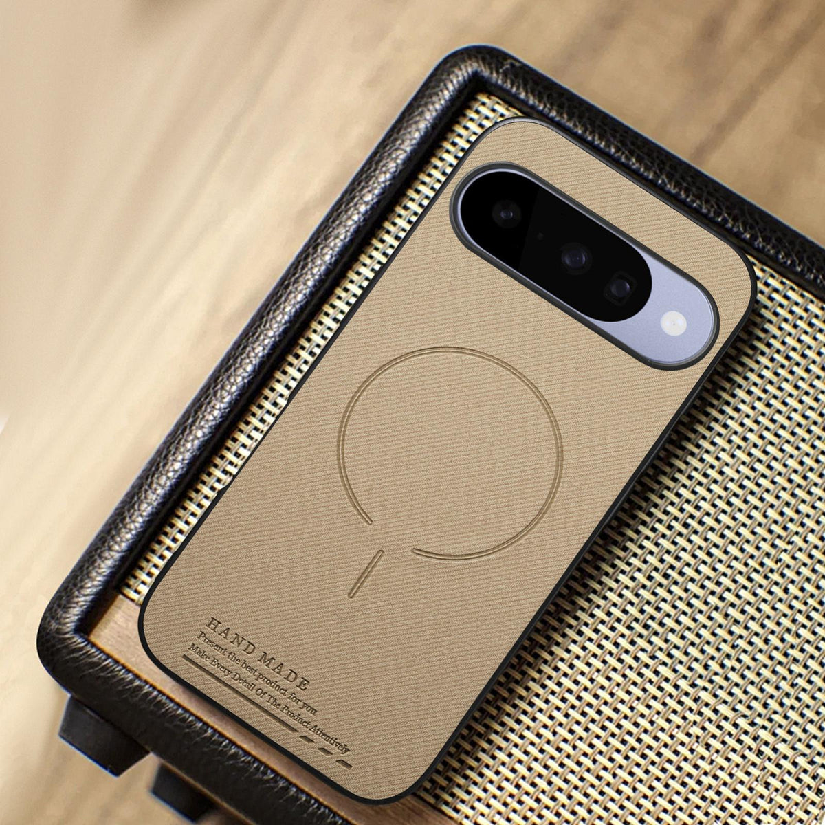For Google Pixel 11 Pro Fabric Magnetic PU Back Cover Phone Case - Khaki - SYA003288908F
