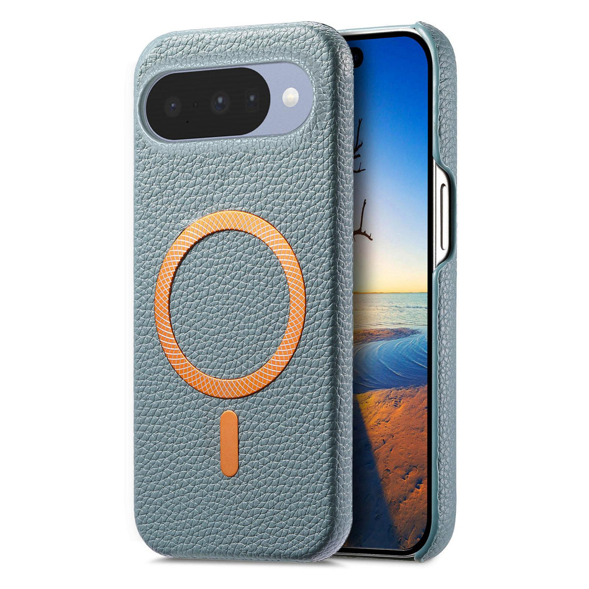 For Google Pixel 11 Litchi Texture Brushed MagSafe PU Back Cover Phone Case - Blue - SYA003329607B