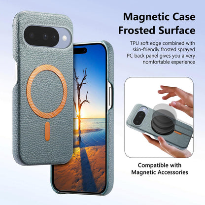 For Google Pixel 11 Litchi Texture Brushed MagSafe PU Back Cover Phone Case - Blue - SYA003329607B