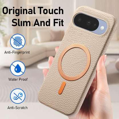 For Google Pixel 11 Litchi Texture Brushed MagSafe PU Back Cover Phone Case - Khaki - SYA003329607C