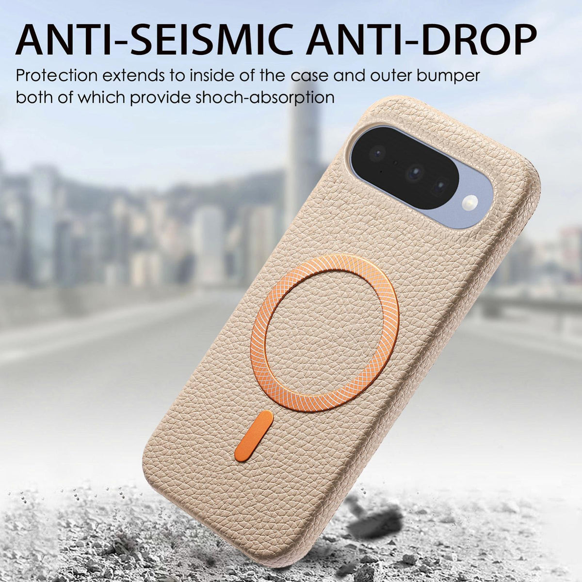 For Google Pixel 11 Litchi Texture Brushed MagSafe PU Back Cover Phone Case - Khaki - SYA003329607C