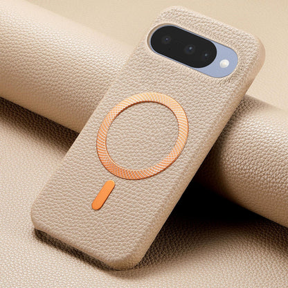 For Google Pixel 11 Litchi Texture Brushed MagSafe PU Back Cover Phone Case - Khaki - SYA003329607C