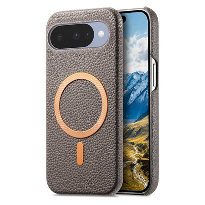 For Google Pixel 11 Litchi Texture Brushed MagSafe PU Back Cover Phone Case - Gray - SYA003329607D
