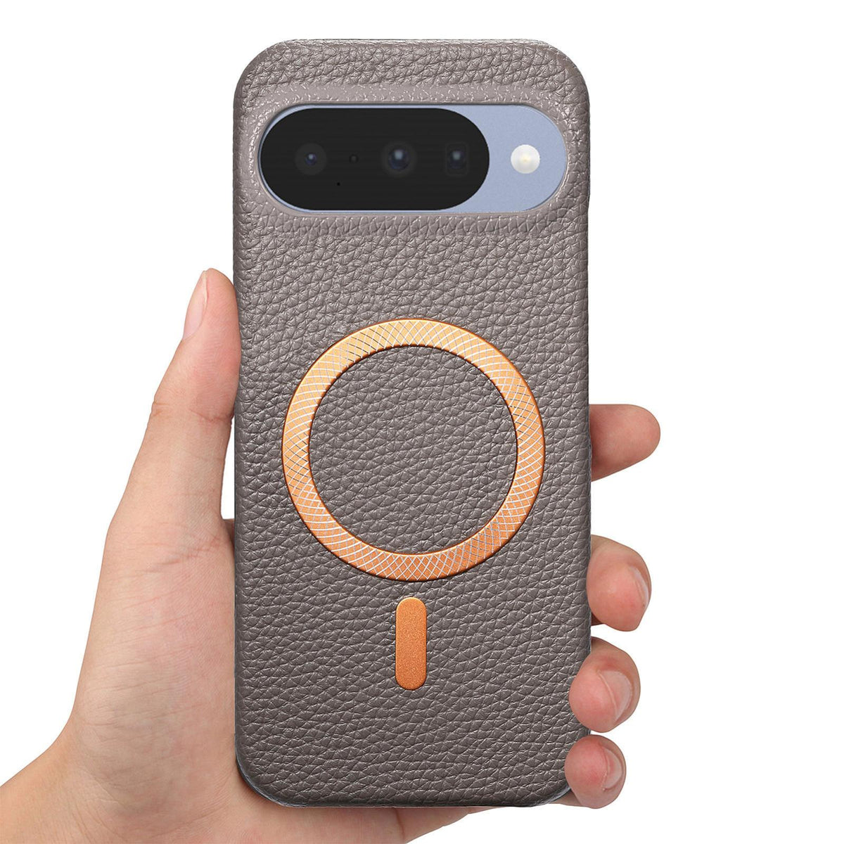 For Google Pixel 11 Litchi Texture Brushed MagSafe PU Back Cover Phone Case - Gray - SYA003329607D