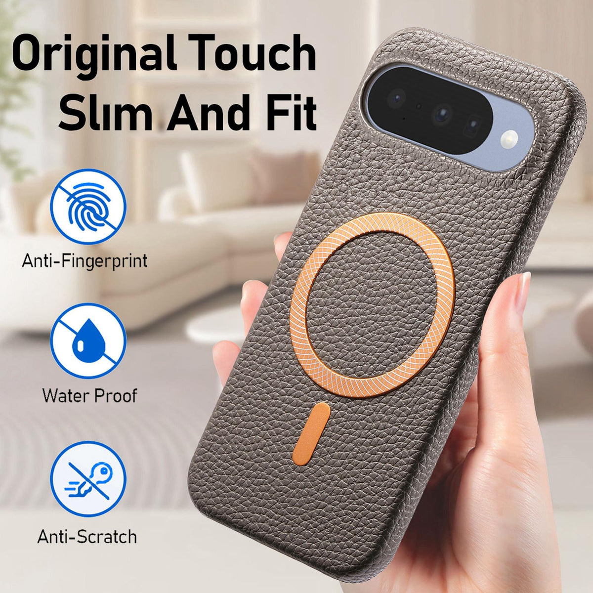 For Google Pixel 11 Litchi Texture Brushed MagSafe PU Back Cover Phone Case - Gray - SYA003329607D