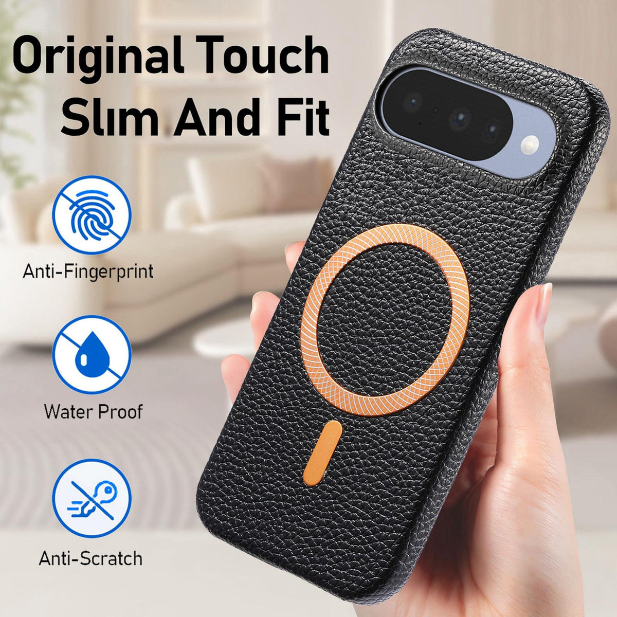 For Google Pixel 11 Litchi Texture Brushed MagSafe PU Back Cover Phone Case - Black - SYA003329607E