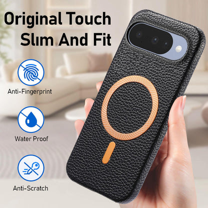 For Google Pixel 11 Litchi Texture Brushed MagSafe PU Back Cover Phone Case - Black - SYA003329607E