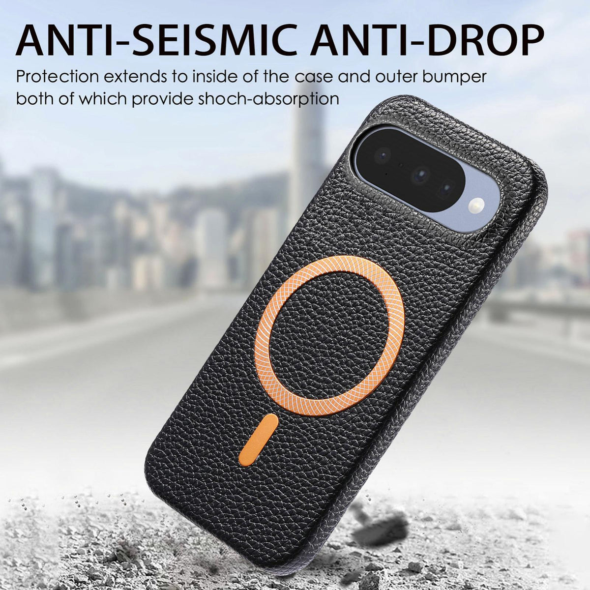 For Google Pixel 11 Litchi Texture Brushed MagSafe PU Back Cover Phone Case - Black - SYA003329607E