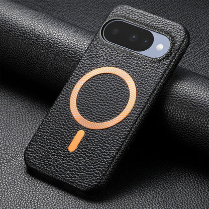 For Google Pixel 11 Litchi Texture Brushed MagSafe PU Back Cover Phone Case - Black - SYA003329607E