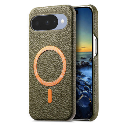 For Google Pixel 11 Litchi Texture Brushed MagSafe PU Back Cover Phone Case - Green - SYA003329607F