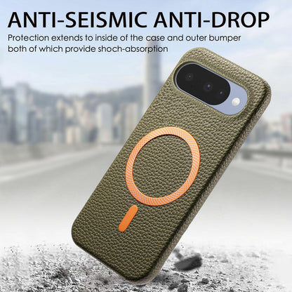 For Google Pixel 11 Litchi Texture Brushed MagSafe PU Back Cover Phone Case - Green - SYA003329607F