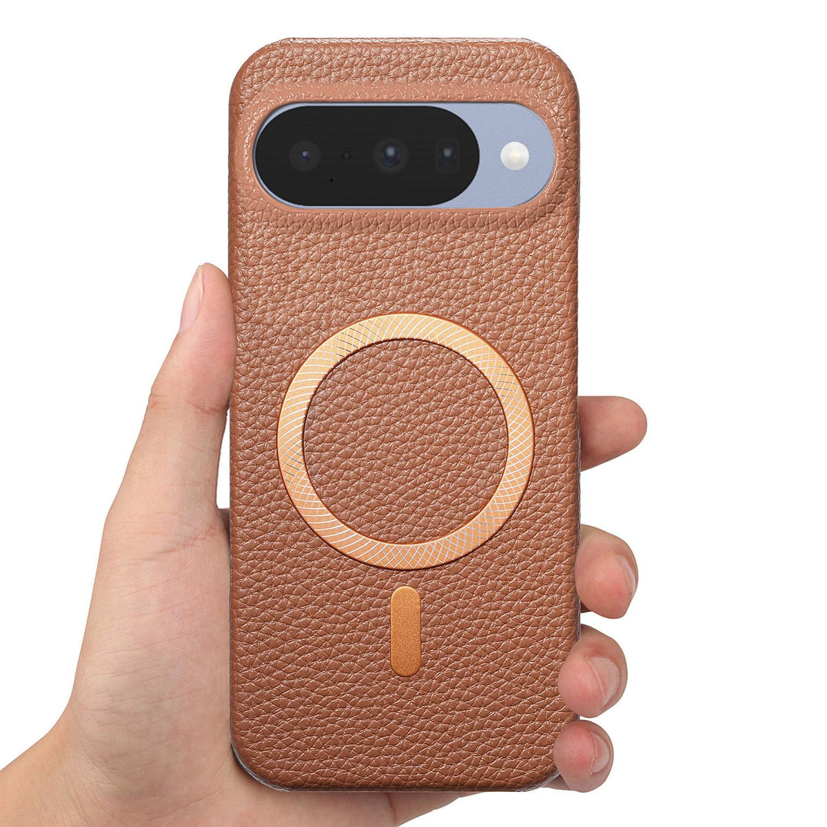 For Google Pixel 11 Litchi Texture Brushed MagSafe PU Back Cover Phone Case - Brown - SYA003329607G
