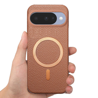 For Google Pixel 11 Litchi Texture Brushed MagSafe PU Back Cover Phone Case - Brown - SYA003329607G
