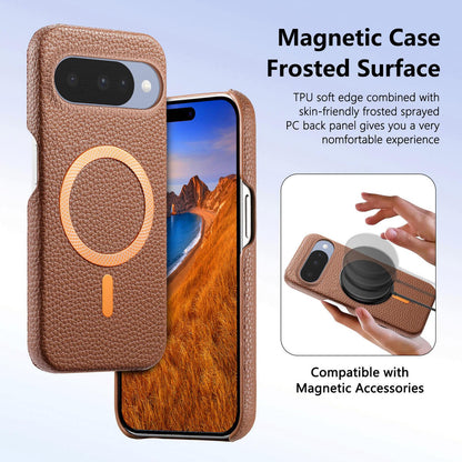For Google Pixel 11 Litchi Texture Brushed MagSafe PU Back Cover Phone Case - Brown - SYA003329607G