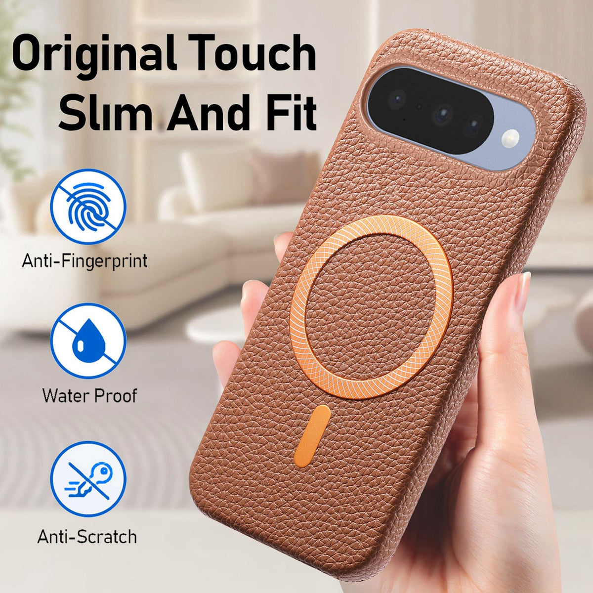 For Google Pixel 11 Litchi Texture Brushed MagSafe PU Back Cover Phone Case - Brown - SYA003329607G