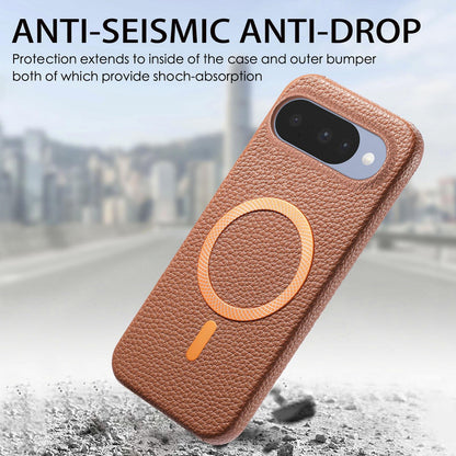 For Google Pixel 11 Litchi Texture Brushed MagSafe PU Back Cover Phone Case - Brown - SYA003329607G