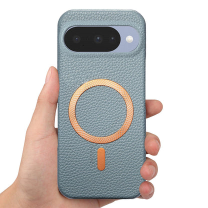 For Google Pixel 11 Pro Litchi Texture Brushed MagSafe PU Back Cover Phone Case - Blue - SYA003329608B