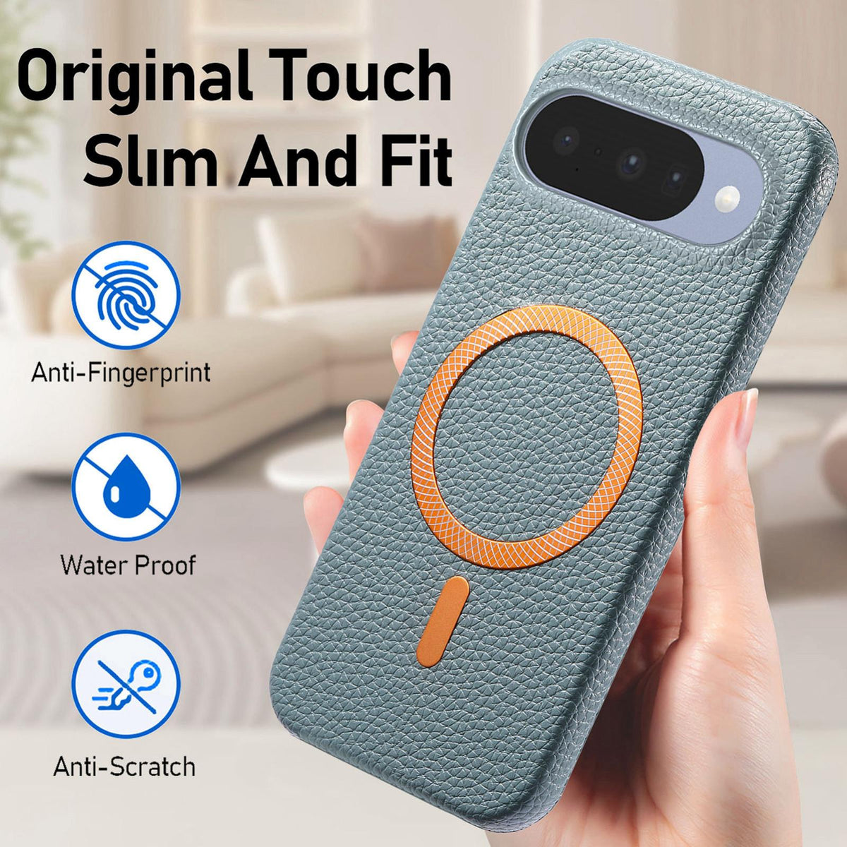 For Google Pixel 11 Pro Litchi Texture Brushed MagSafe PU Back Cover Phone Case - Blue - SYA003329608B