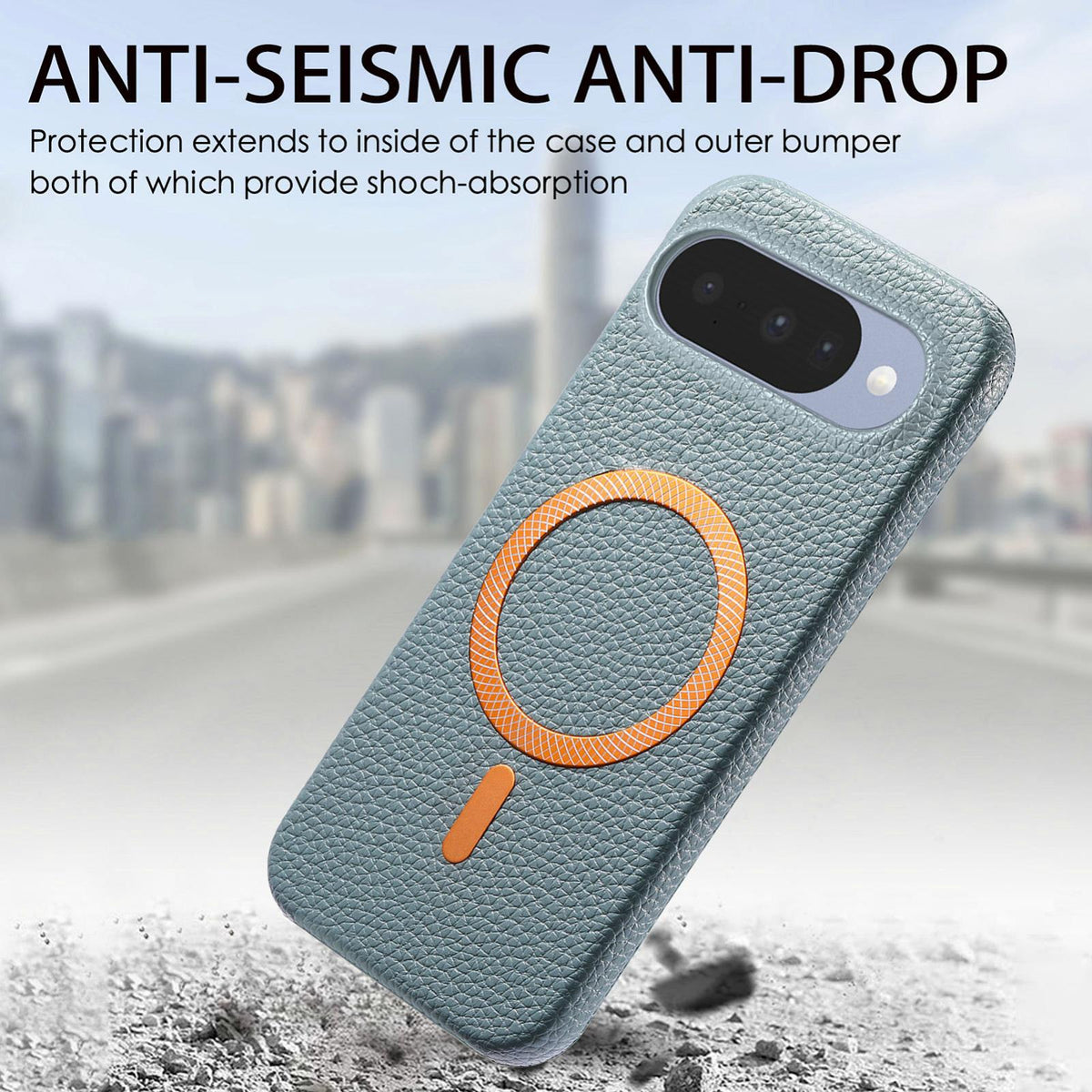 For Google Pixel 11 Pro Litchi Texture Brushed MagSafe PU Back Cover Phone Case - Blue - SYA003329608B