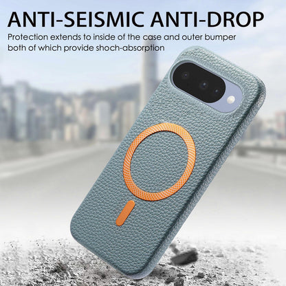 For Google Pixel 11 Pro Litchi Texture Brushed MagSafe PU Back Cover Phone Case - Blue - SYA003329608B