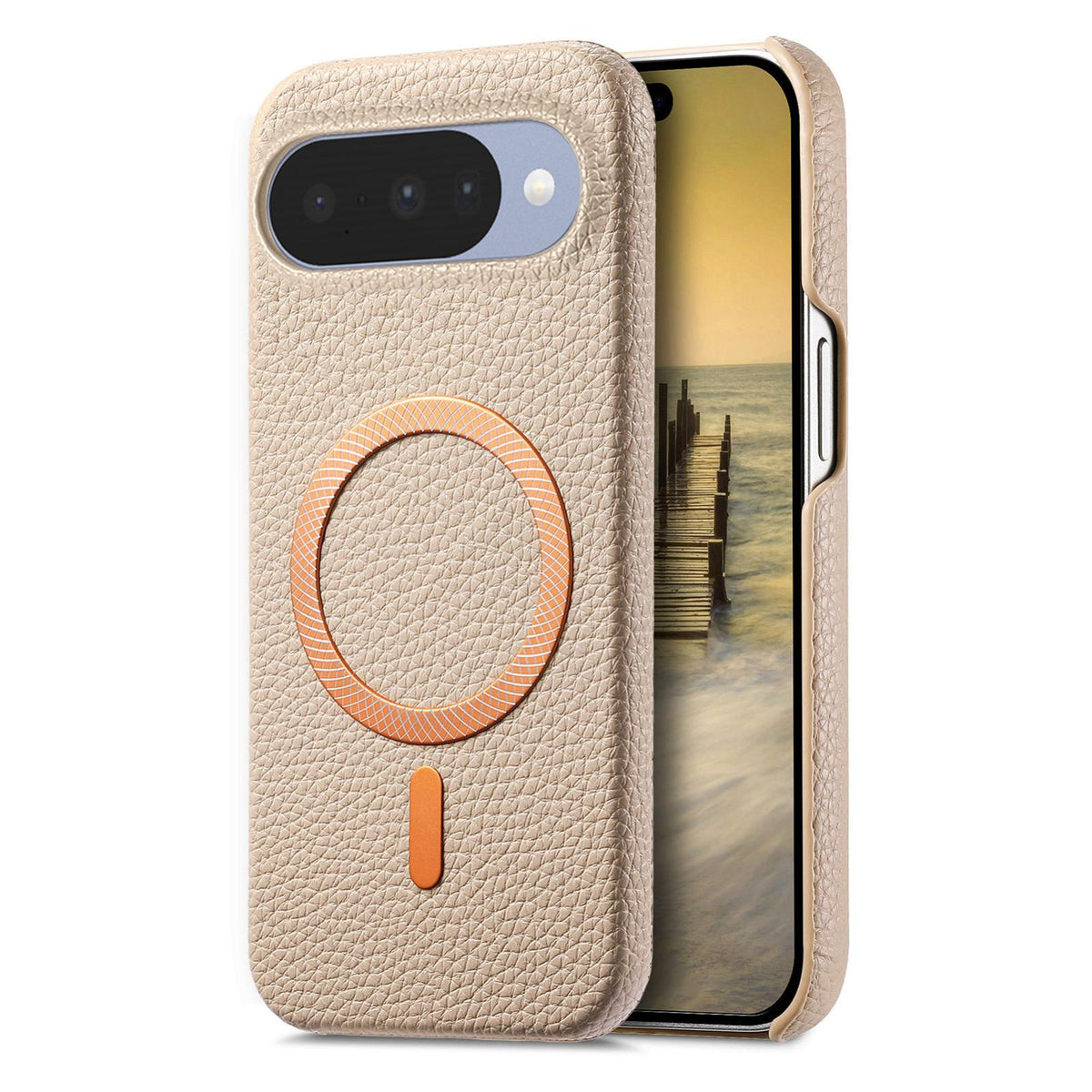 For Google Pixel 11 Pro Litchi Texture Brushed MagSafe PU Back Cover Phone Case - Khaki - SYA003329608C