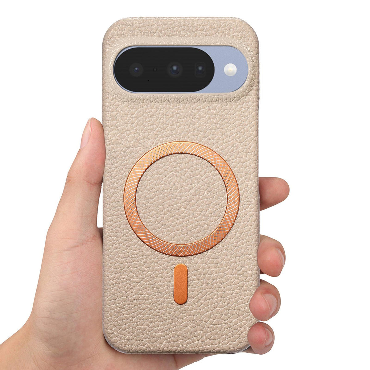 For Google Pixel 11 Pro Litchi Texture Brushed MagSafe PU Back Cover Phone Case - Khaki - SYA003329608C