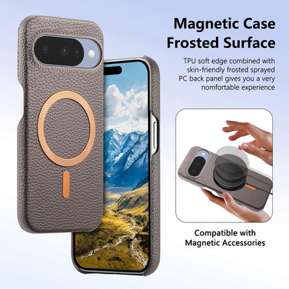 For Google Pixel 11 Pro Litchi Texture Brushed MagSafe PU Back Cover Phone Case - Gray - SYA003329608D