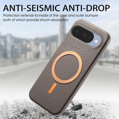For Google Pixel 11 Pro Litchi Texture Brushed MagSafe PU Back Cover Phone Case - Gray - SYA003329608D