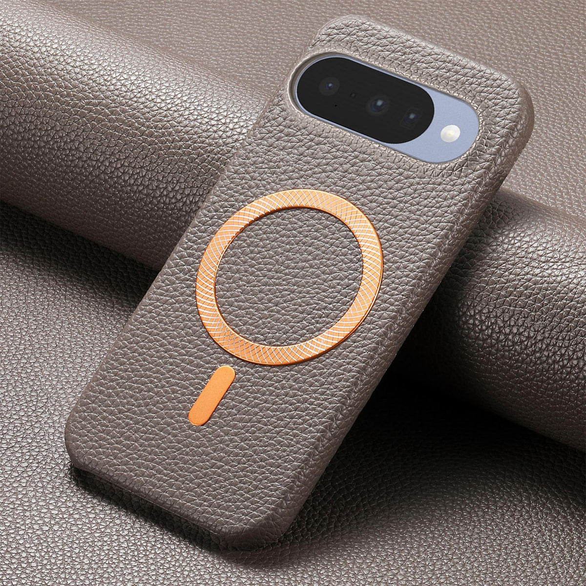 For Google Pixel 11 Pro Litchi Texture Brushed MagSafe PU Back Cover Phone Case - Gray - SYA003329608D