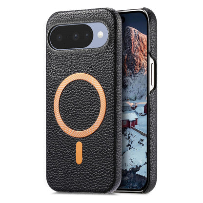 For Google Pixel 11 Pro Litchi Texture Brushed MagSafe PU Back Cover Phone Case - Black - SYA003329608E
